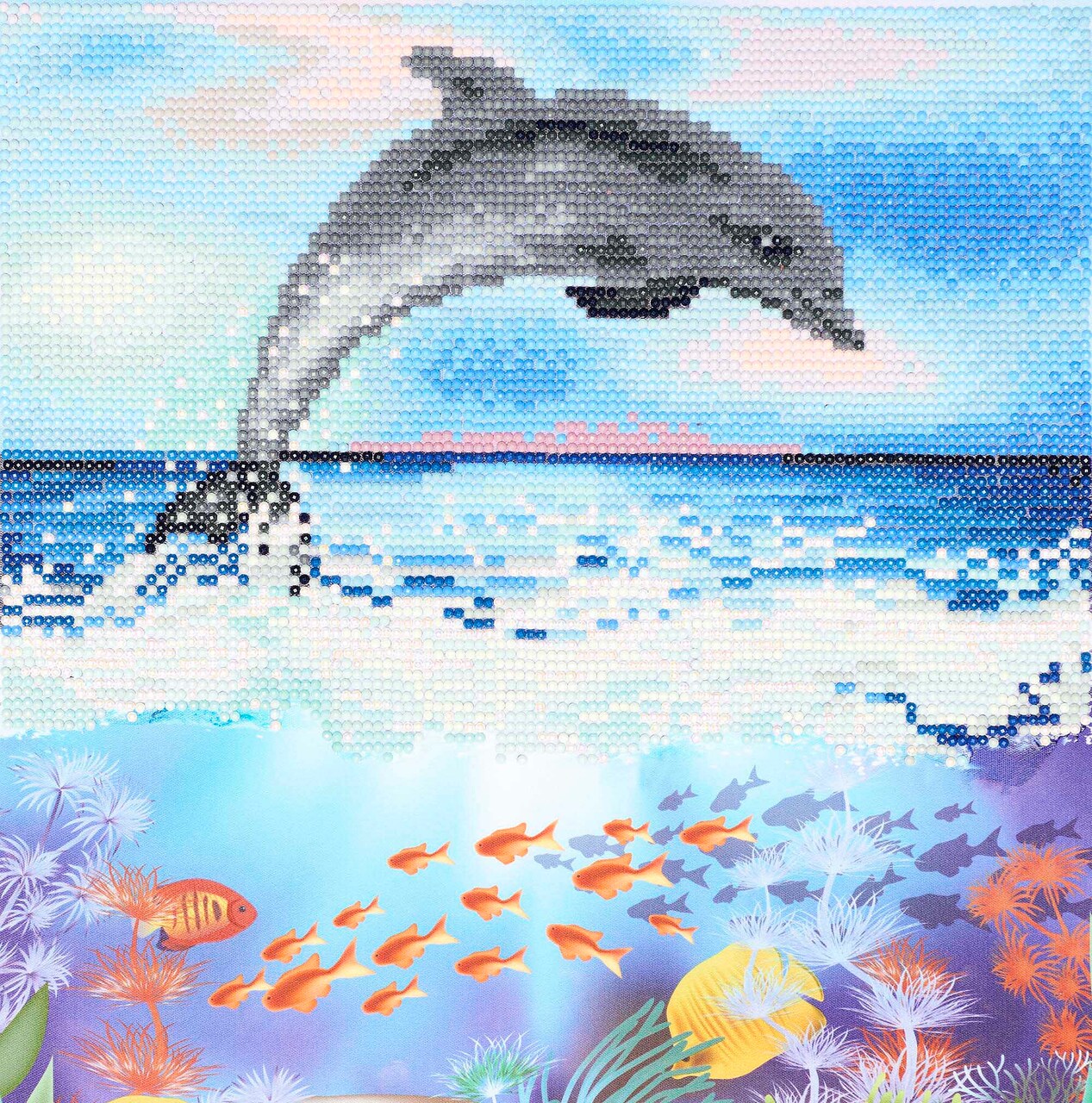 DIAMOND ART BY LEISURE ARTS Dolphin, 12"x12", Intermediate Diamond Painting Kits for Adults, Diamond Art for Adults, Diamond Art Kit, Diamond Art Painting